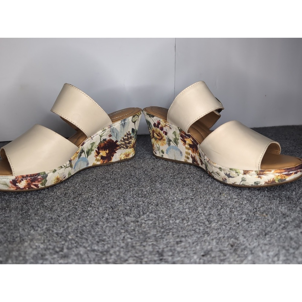BORN Women's Wedge Sandals Size 10 M Floral Bottom VCJA22 Ivory Leather Slip On - Picture 7 of 11